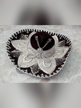 Hecho En Mexico Velvet Sombrero Hat  in Burgundy with Silver Trim